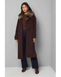 Wallis - Faux Fur Collar Tab Cuff Coat - Lyst