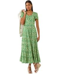Roman - Floral Print Ruched Sleeve Midi Dress - Lyst