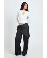Boohoo - Tall Satin Tie Waist Wide Leg Trouser - Lyst
