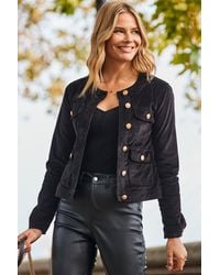 Sosandar - Velvet Round Neck Pocket Front Jacket - Lyst