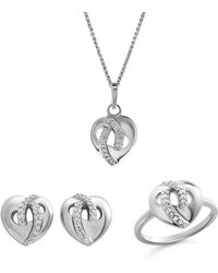 Orphelia - 'amore' Dames 925 Sterling Zilveren Set: Halsketting + Oorbellen + Ring - Lyst