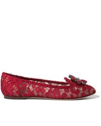 Dolce & Gabbana - Vally Taormina Lace Crystals Flats Shoes - Lyst
