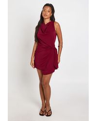 Boohoo - Cowl Neck Drape Side Woven Mini Dress - Lyst
