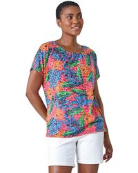 Roman - Leaf Print Burnout Stretch T-Shirt - Lyst