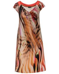 Conquista - Drape Neck A Line Print Dress - Lyst