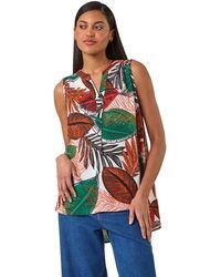 Roman - Leaf Print Pleated Vest Top - Lyst