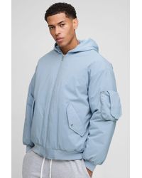 BoohooMAN - Oversized Fit Pu Applique Nylon Hooded Bomber Jacket - Lyst
