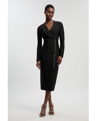 Karen Millen - Figure Form Bandage Asymmetric Zip Detail Midi Dress - Lyst