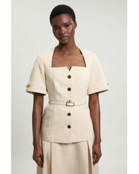 Karen Millen - Viscose Belted Square Neck Short Sleeve Tailored Jacket - Lyst