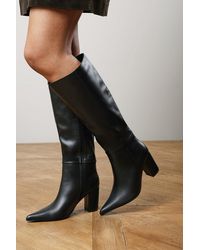 Where's That From - Evixa Wide Fit Knee High Pointed Toe Block Heel Boot - Lyst