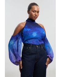 Karen Millen - Plus Size Cosmic Cold Shoulder Woven Blouse - Lyst