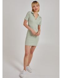 Pink Vanilla - Short Sleeve Collar Neck Rib Mini Dress - Lyst