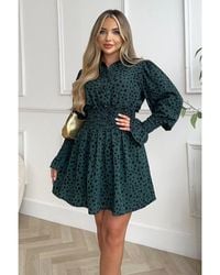 AX Paris - Printed Shirred Detail Long Sleeve Shirt Skater Dress - Lyst