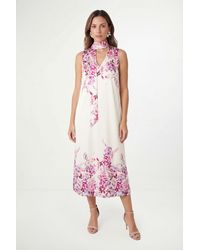 Wallis - Petite Floral Satin Scarf Midi Dress - Lyst