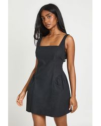 Boohoo - Square Neck Full Skirt Poplin Mini Dress - Lyst