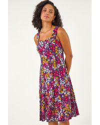 Roman - Floral Print Stretch Panel Dress - Lyst