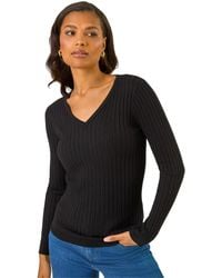 Roman - V-Neck Ribbed Knit Jumper - Lyst