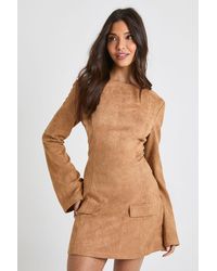 Boohoo - Faux Suede Flare Cuff Shift Dress - Lyst