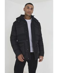 Brave Soul - 'Windsurf' Mixed Fabric Hooded Puffer Parka Jacket - Lyst