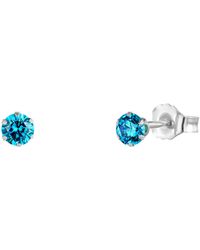 The Jewellery Stockroom - Sterling 3Mm Aquamarine Cubic Zirconia Stud Earrings - Lyst