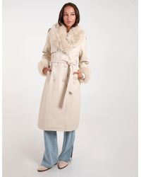 Blue Vanilla - Faux Fur Trim Double Breasted Pu Coat - Lyst