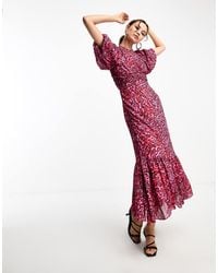 Whistles - Puff Sleeve Midi Dress - Lyst
