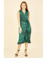 Mela London - Animal Print Satin Wrap Midi Dress - Lyst