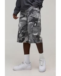 BoohooMAN - Washed Camo Pleat Knee Longline Jorts - Lyst
