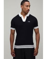 BoohooMAN - Boxy Cable Embroidered Knitted Polo - Lyst