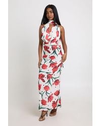 Boohoo - Tonal Floral Polka Dot Print Scarf Detail Maxi Dress - Lyst
