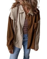 Azura Exchange - Corduroy Tweedekleurige Overhemd Met Knopen - Lyst