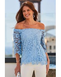 Sosandar - Pastel Luxe Lace Bardot Top - Lyst