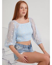 Pink Vanilla - Mesh Daisy Embroidery Crop Top - Lyst