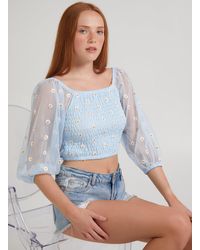 Pink Vanilla - Mesh Daisy Embroidery Crop Top - Lyst