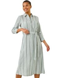 Roman - Textured Stripe Belted Shirt Dress - Lyst