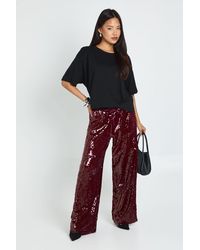 Boohoo - Petite Low Rise Drawcord Waistband Sequin Trouser - Lyst