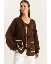 Bianco Lucci - Oversized Knit Cardigan With Tie Closure - Lyst