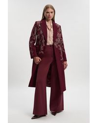 Karen Millen - Wool Floral Embroidered Double Breasted Coat - Lyst
