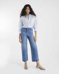 River Island - Cropped Jeans Wide Leg Pocket Cotton - Lyst