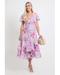 Wallis - Petite Floral Burn Out Ruffle Sleeve Midi Dress - Lyst