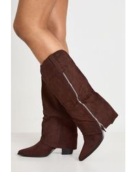 Boohoo - Fold Over Zip Detail Knee High Western Boots - Lyst