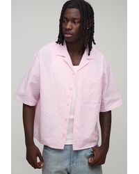 BoohooMAN - Oversized Half Sleeve Revere Stripe Shirt - Lyst