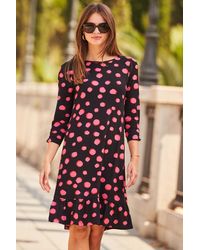 Sosandar - Spot Print Shift Dress With Ruffle Hem - Lyst