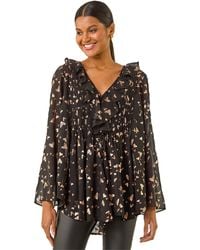 Roman - Foil Heart Print Frill Front Blouse - Lyst