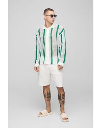 BoohooMAN - Regular Fit Open Stitch Stripe Long Sleeve Knitted Shirt - Lyst