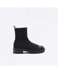 River Island - Sock Boots Black Wide Fit Quilted - Lyst