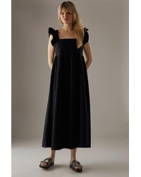 Warehouse - Denim Square Neck Frill Smock Midi Dress - Lyst