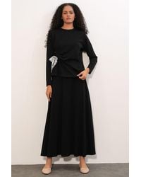Bigdart - Long Sleeve Blouse And Wide-Leg Skirt Coord - Lyst