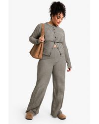 Boohoo - Plus Rib Tie Waist Stripe Pants - Lyst