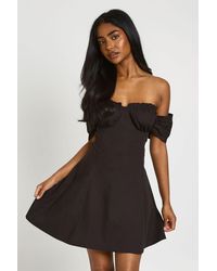 Boohoo - Ruched Bust Bardot Mini Dress - Lyst